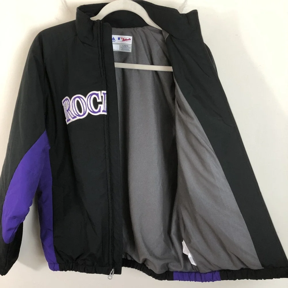Vintage Majestic Colorado Rockies MLB Full Zip Jacket Youth Sz L Black Purple